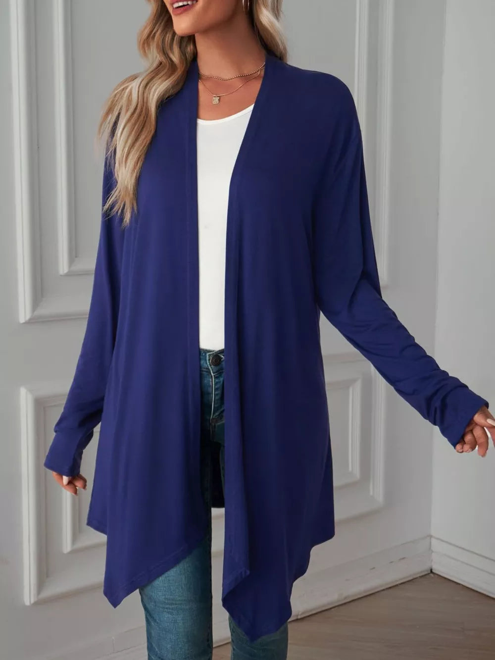 classic cardigan in Blush Pink with open-front