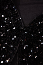 Black sequin backless blouse with pearl button detail
