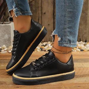 Round Toe Platform Sneakers in White, side view