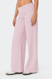 Coastal Stripe Palazzo Pants in blush pink and white stripes, wide leg, casual beachwear.