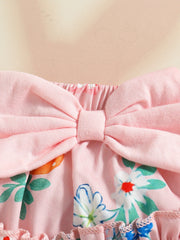 Pink baby set with floral print and large bow detail
