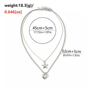 2-piece Star And Heart Pendant Alloy Necklace in Silver, product detail