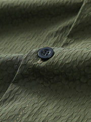 Army green cotton casual shirt with textured pattern and button detail