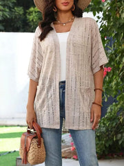 Openwork Open Front Cardigan in Khaki, view 21