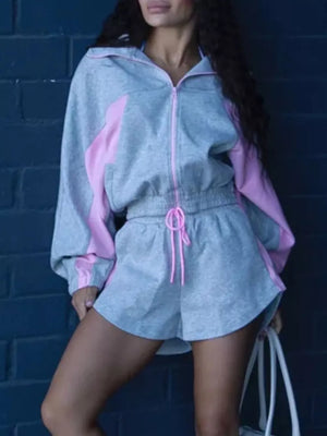 Zip-up Mini Long-sleeve Jacket in Pink, fabric detail
