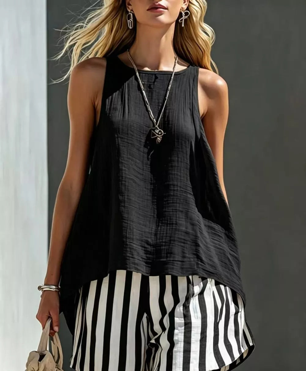 Textured Tank And Relaxed Shorts Ensemble
