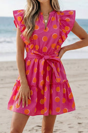 Ruffle Sleeve Polka Dot Mini Dress, close-up detail