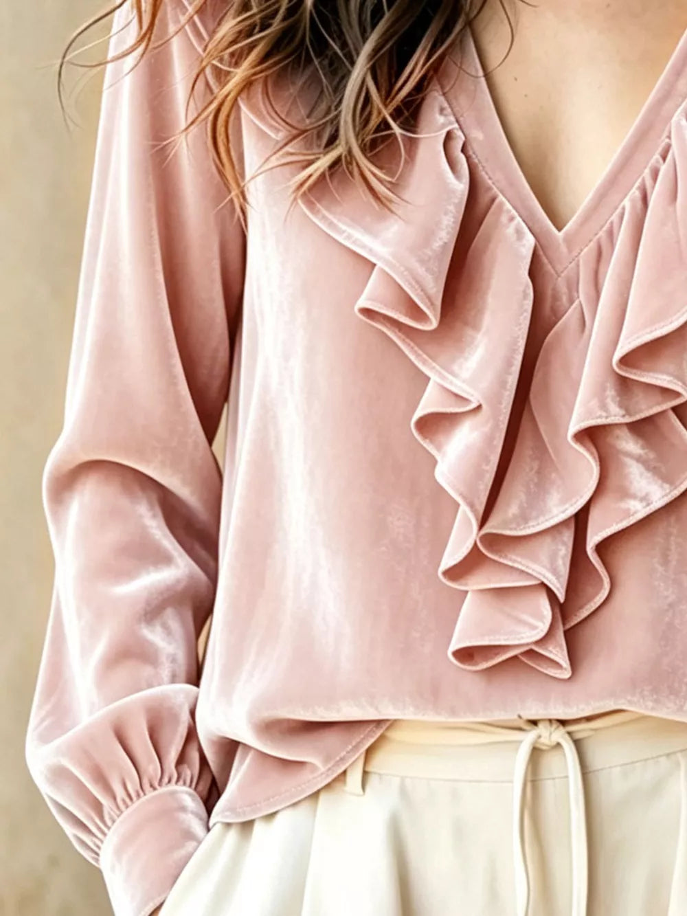 V-neck Long-sleeve Top in Sky Blue, view 12