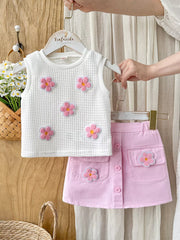 Children's Flower Sleeveless Top And Skirt Set, side view