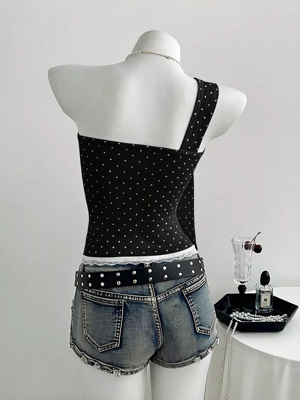 Polka Dot One-shoulder Cami, back view