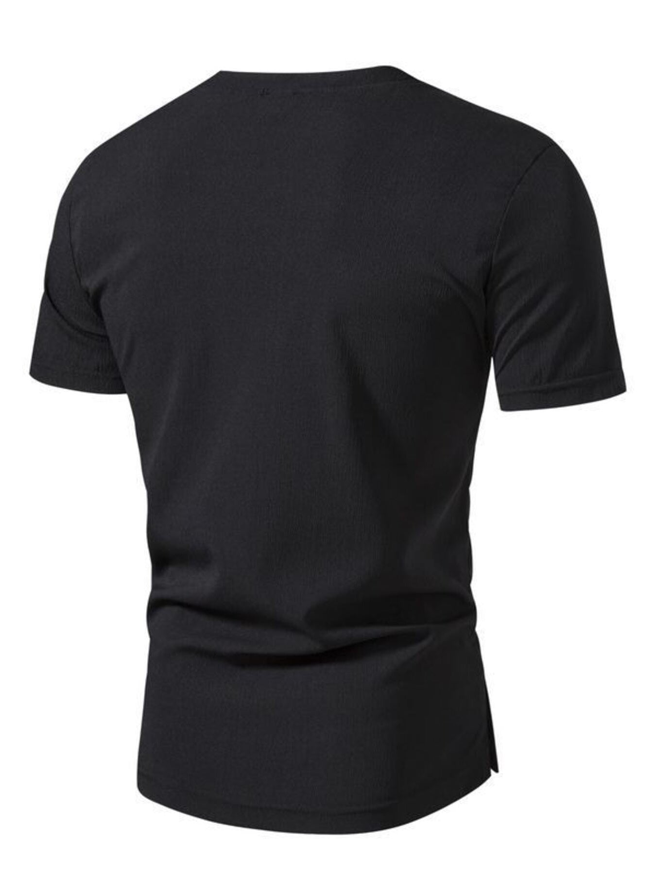 Black cotton casual t-shirt with short sleeves and a crew neck.