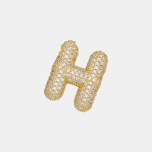 Puffed pave initial pendant necklace in gold with clear stones, letter H