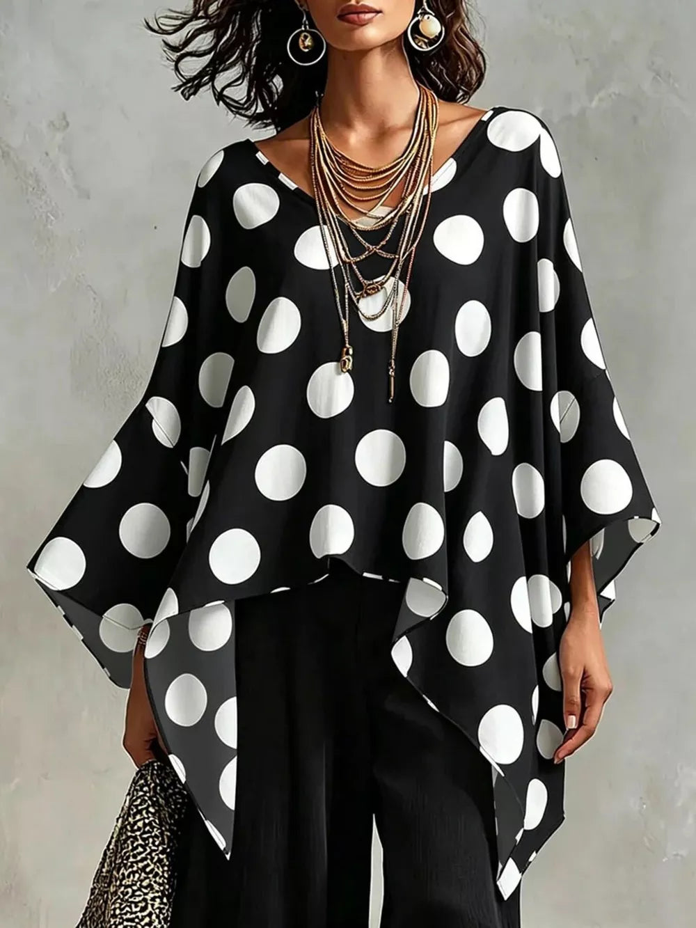 Polka Dot Asymmetrical Hem Blouse, alternate angle