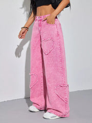 Heart Applique Wide-leg Jeans
