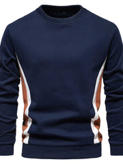 Navy crew neck sweatshirt with white and terracotta side panel details