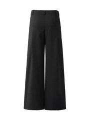 Black men's wide-leg trousers with button closure and belt loops.
