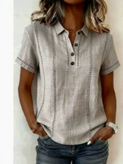 Button Detail Short Sleeve Blouse Plus Size in Gray, view 13