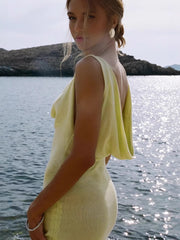 Cowl neck drawstring mini dress in breezy cloth for women.