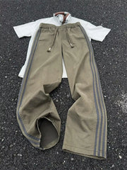 Men's Plus Size Casual Striped Wide-leg Pants in Black, front view