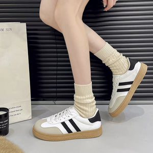 Round Toe Lace Up Sneakers in Black, back view