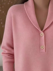 Button Detail Long Sleeve Sweater in Navy Blue, model styling view
