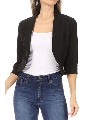 Full Size Cropped Open Front Blazer Plus Size in Rose, back view