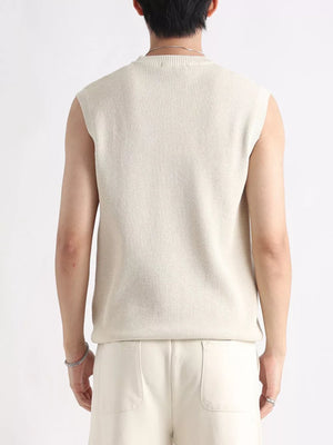 Men's textured knit tank top in apricot with a crew neck.