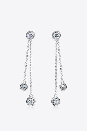 Silver cascade diamond drop earrings with chain accents and cubic zirconia stones.