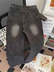 Classic plus size vintage wash jeans in black gray with a relaxed fit.