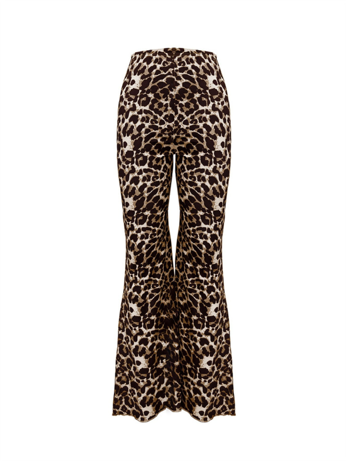 Leopard print bell bottom pants with a flared leg
