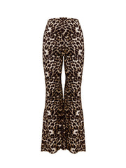 Leopard print bell bottom pants with a flared leg