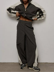 Color Block Zip Up Outerwear And Pants Set in Grey, view 13