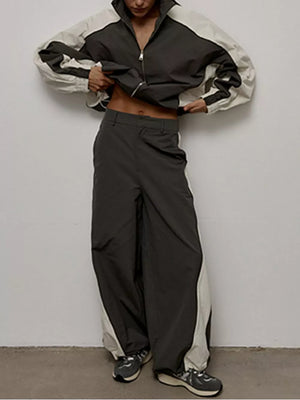 Color Block Zip Up Outerwear And Pants Set in Grey, view 13