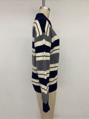 Striped Long Sleeve Button Detail Sweater in Dark Blue, view 11