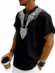 Men's Notched Printed Short Sleeve Shirt Plus Size, close-up detail