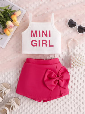 Children's Letter Graphic Cami And Bow Skort Set, side view