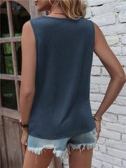Dark Navy slit detail knot tank top with a scoop neck.