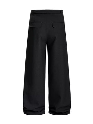 Black wide-leg sweatpants with a belted waist and two back pockets.