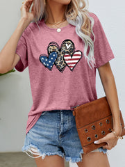 Dusty Pink t-shirt with leopard and American flag hearts graphic.
