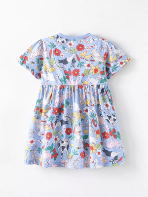 Children's Farm Animal Print Dress, fabric detail