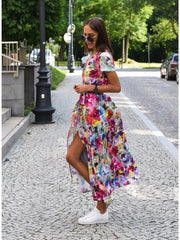 Floral Surplice Midi Dress With Tie Waist