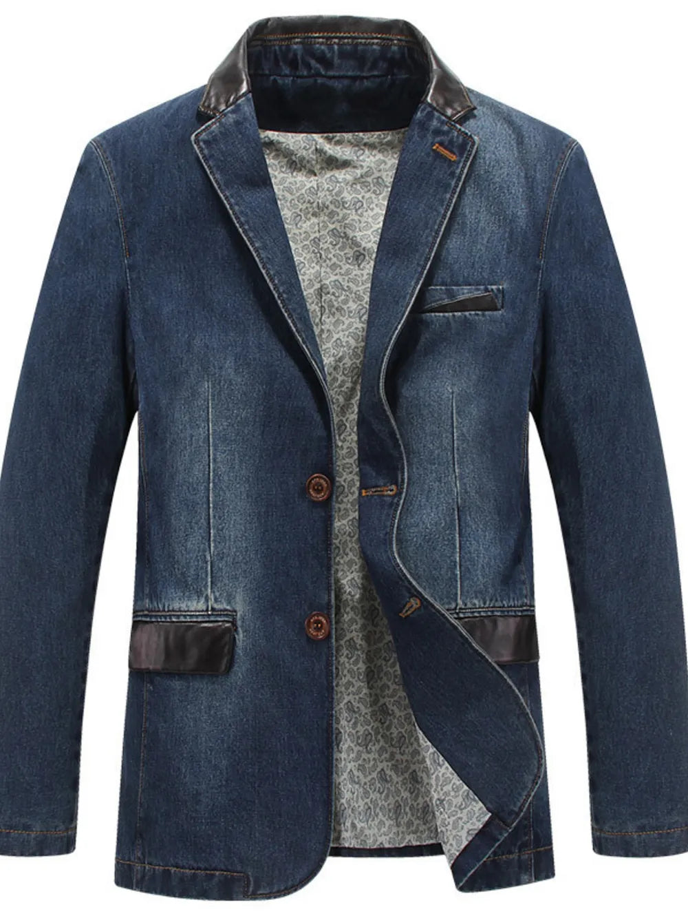 Men's Plus Size Denim Blazer in Denim Blue, front view