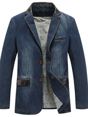 Men's Plus Size Denim Blazer in Denim Blue, front view