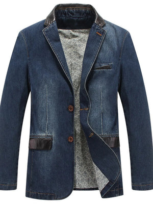 Men's Plus Size Denim Blazer in Denim Blue, front view