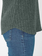 Relaxed fit ribbed V-neck t-shirt in army green with a casual, comfortable style.