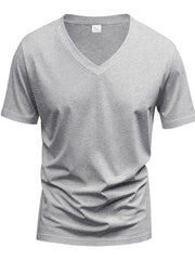 Gray V-neck t-shirt with short sleeves and a modern muscle fit.