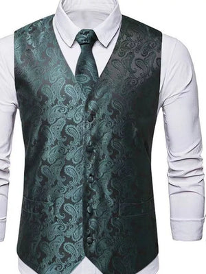 Men's Full Size Paisley Print Button Up Vest, fabric detail