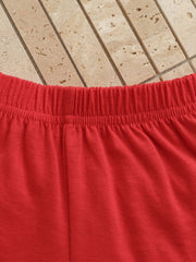 Red cotton shorts with elastic waistband detail