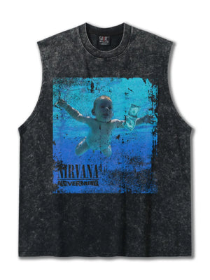 Dark gray graphic tank top with Nirvana Nevermind album art.