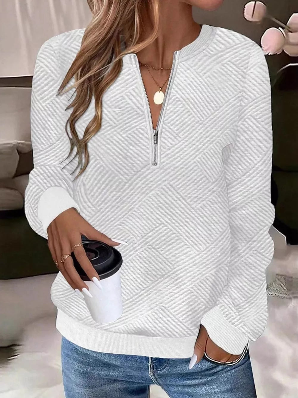 Textured Quarter-zip Sweatshirt in Black, view 14